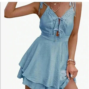 Simplee Lace Romper Light Blue Dress Size S